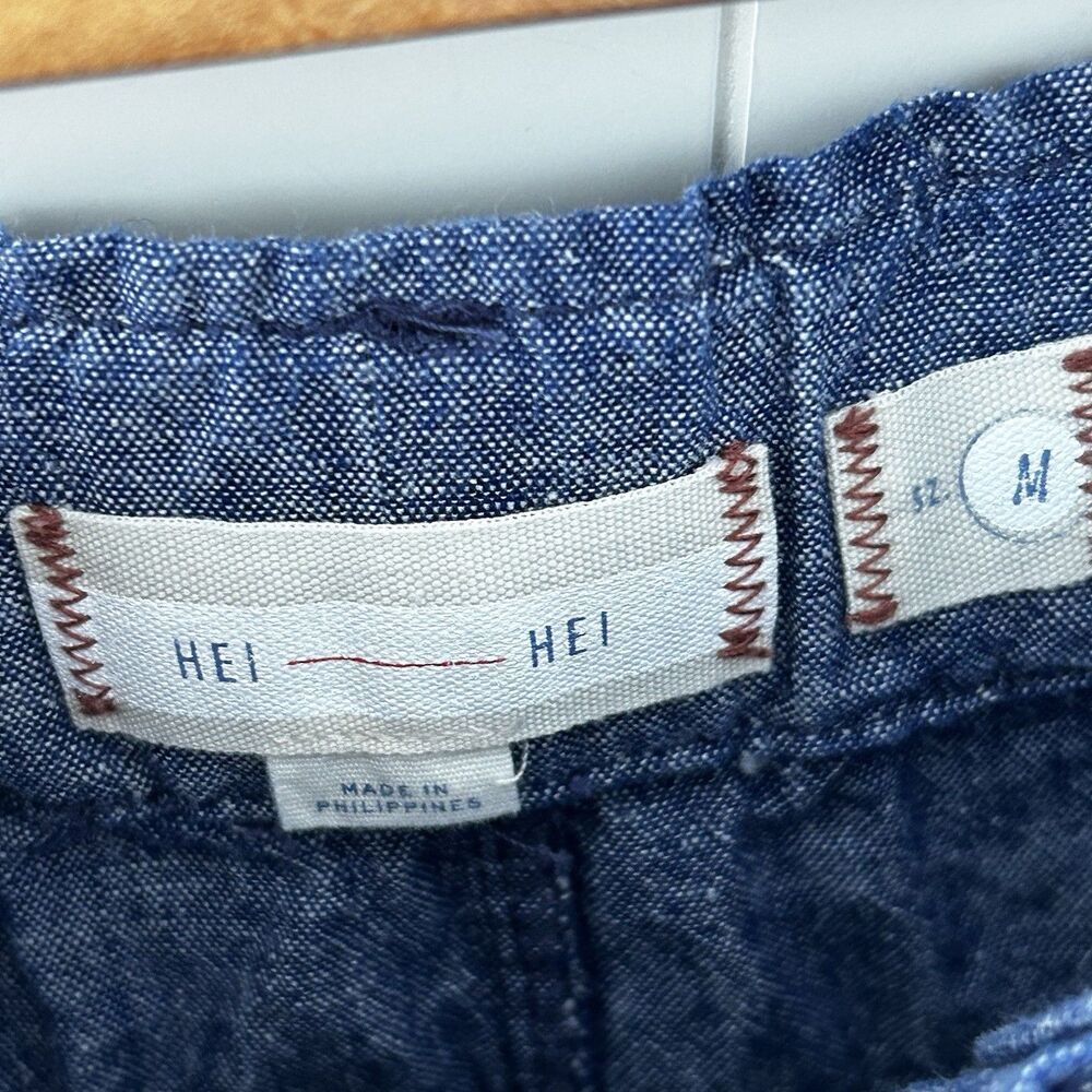 Anthropologie Hei Hei Shorts Size Medium Linen Cotton Blue Belted Pockets - Picture 9 of 10